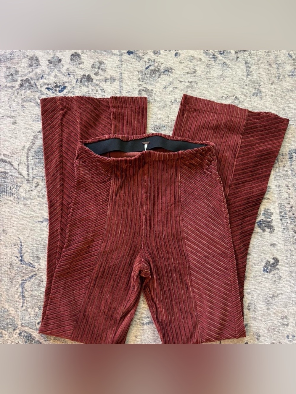 Free People Ribbed Velvet Wide-Leg Pants in Wine